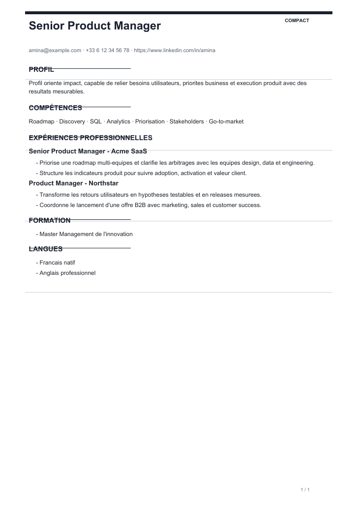 Modele de CV Compact
