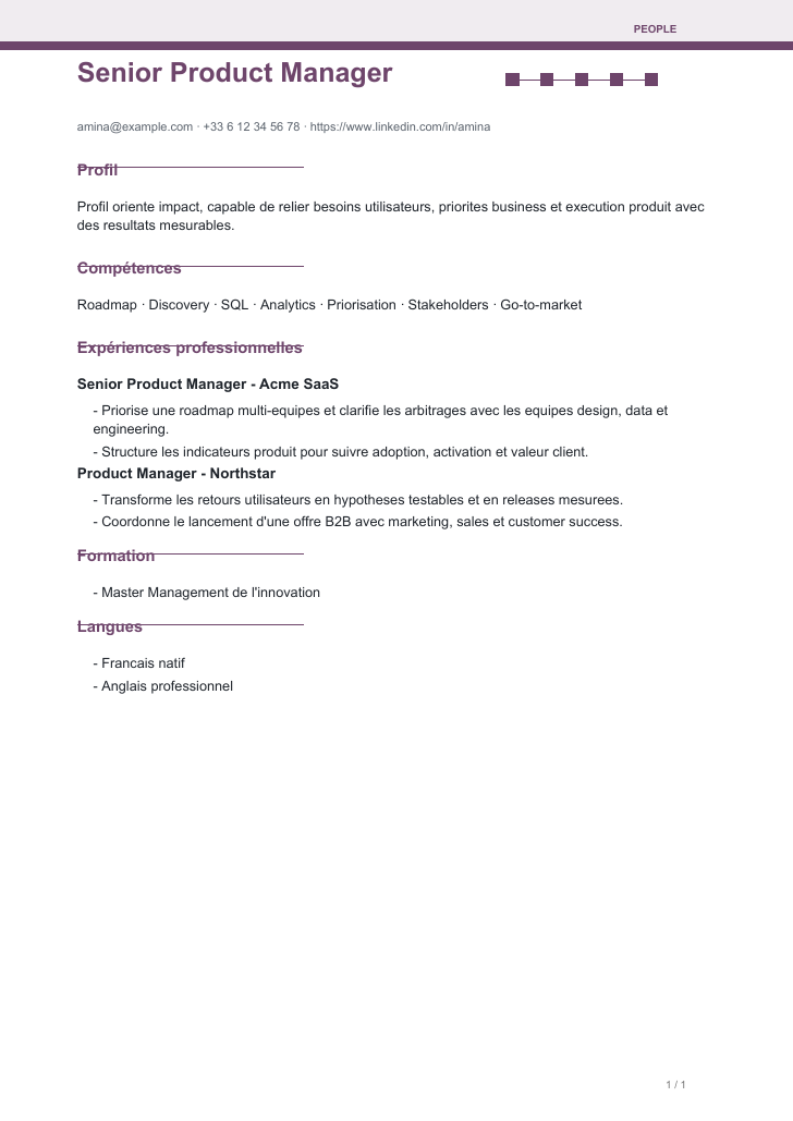 Modele de CV HR People Partner