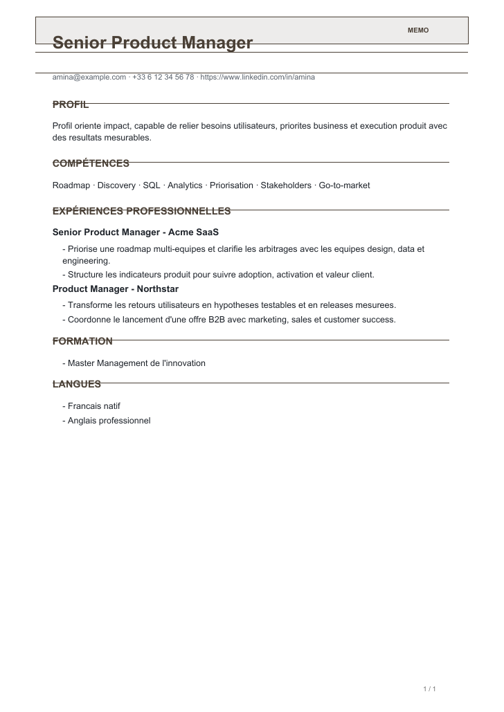 Modele de CV Legal Counsel