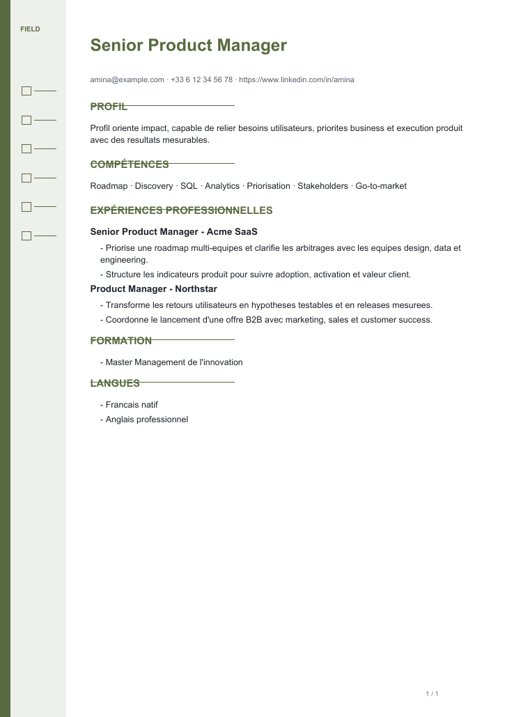 Modele de CV Operations Field