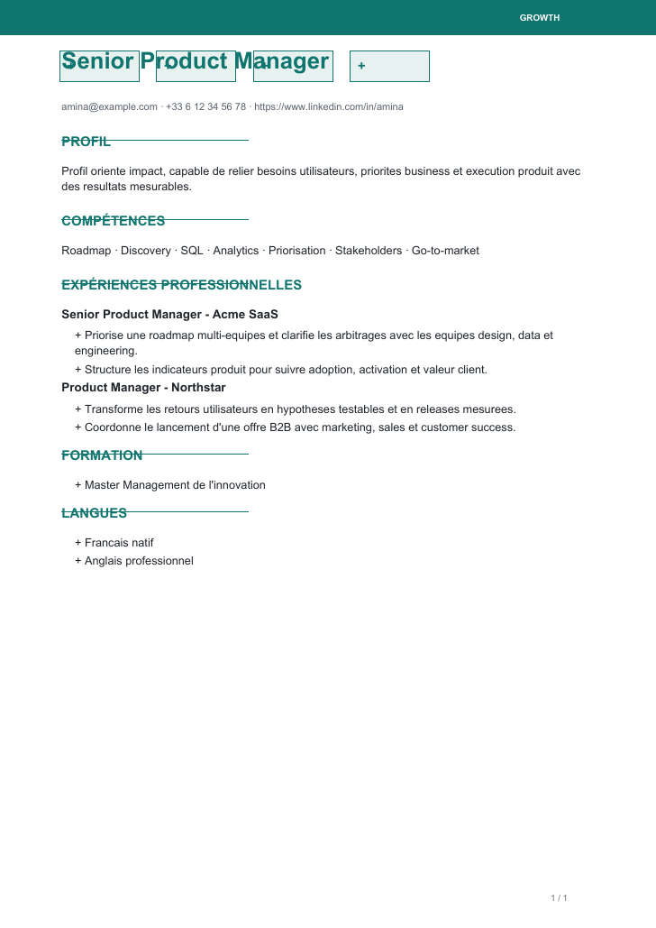 Modele de CV Revenue Growth